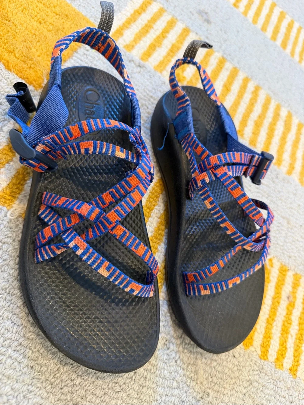 Chaco Kids Sandals Blue and Orange Patterned Straps